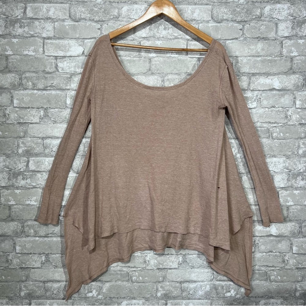Free People Women's Small Ventura Drippy Raglan Thermal Top Oatmeal Beachy Shirt